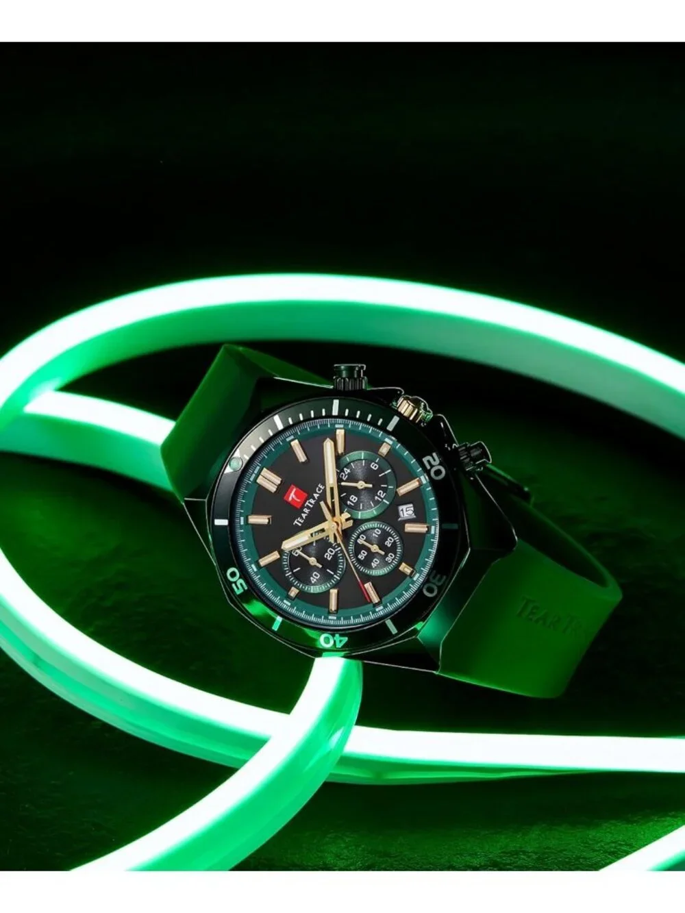 Men's Green Analog Quartz Silicone Strap Chronograph Waterproof Luxury Watch